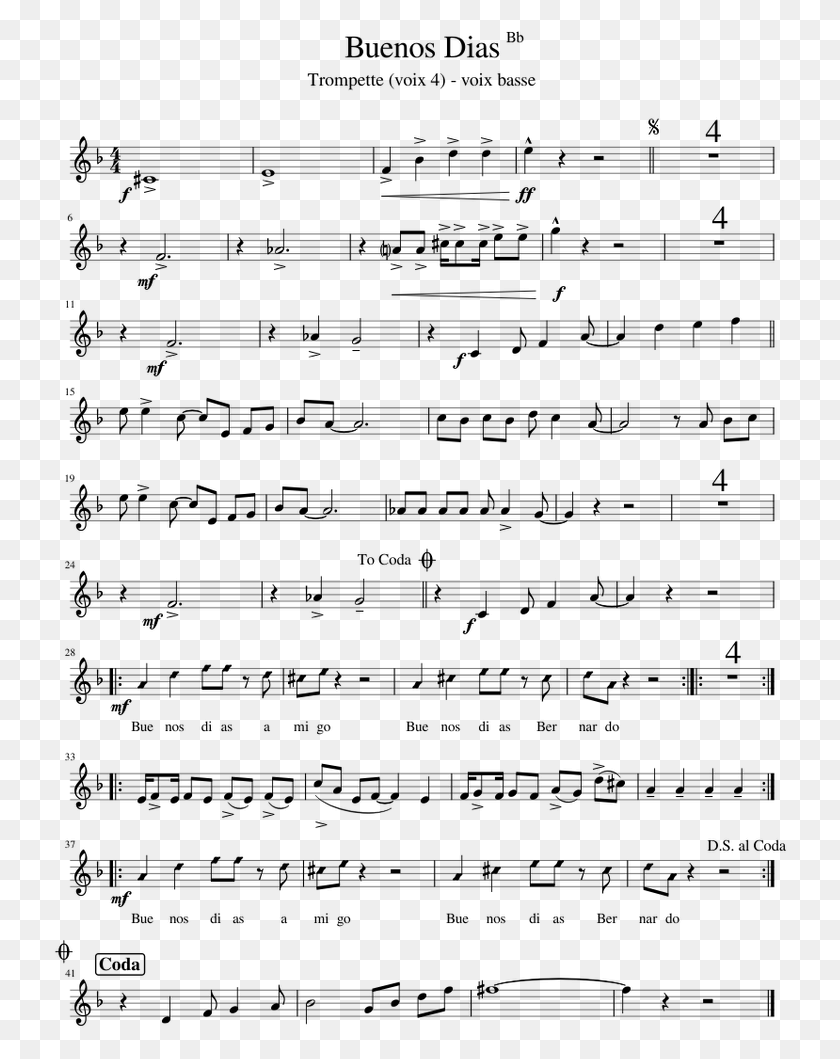 737x999 Buenos Dias Trompette 4 2 Me Voix Sheet Music For Trumpet Sheet Music, Gray, World Of Warcraft HD PNG Download