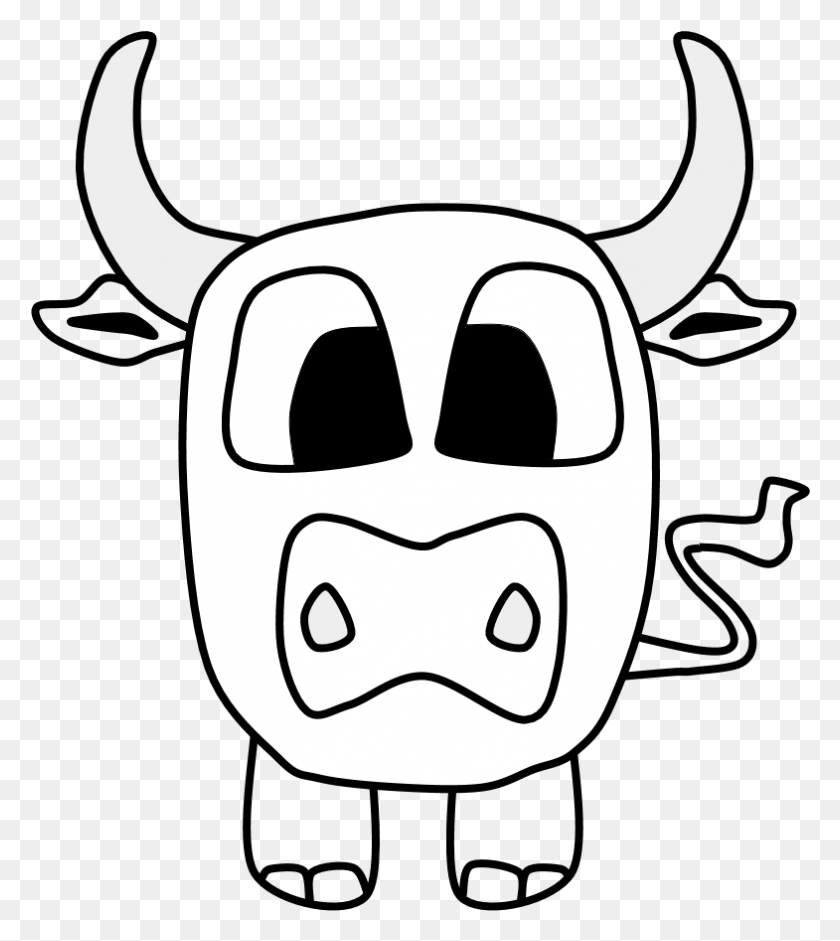 785x887 Bull Big Eyes Black And White Cartoon Animal, Stencil, Mask, Cattle HD PNG Download
