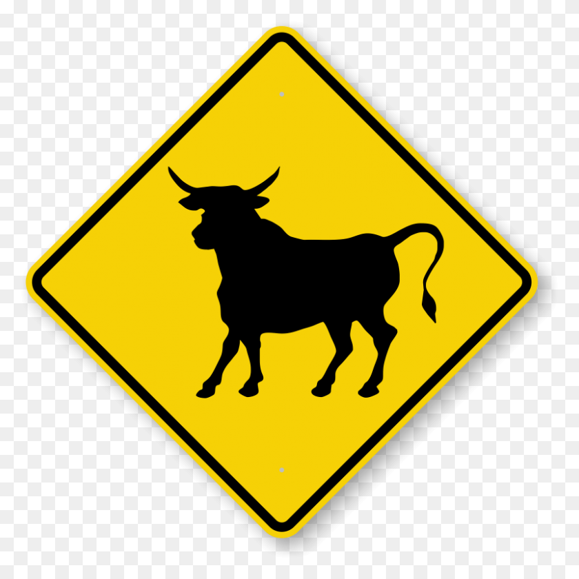 800x800 Bull Crossing Sign Bull Sign, Symbol, Road Sign, Dog HD PNG Download