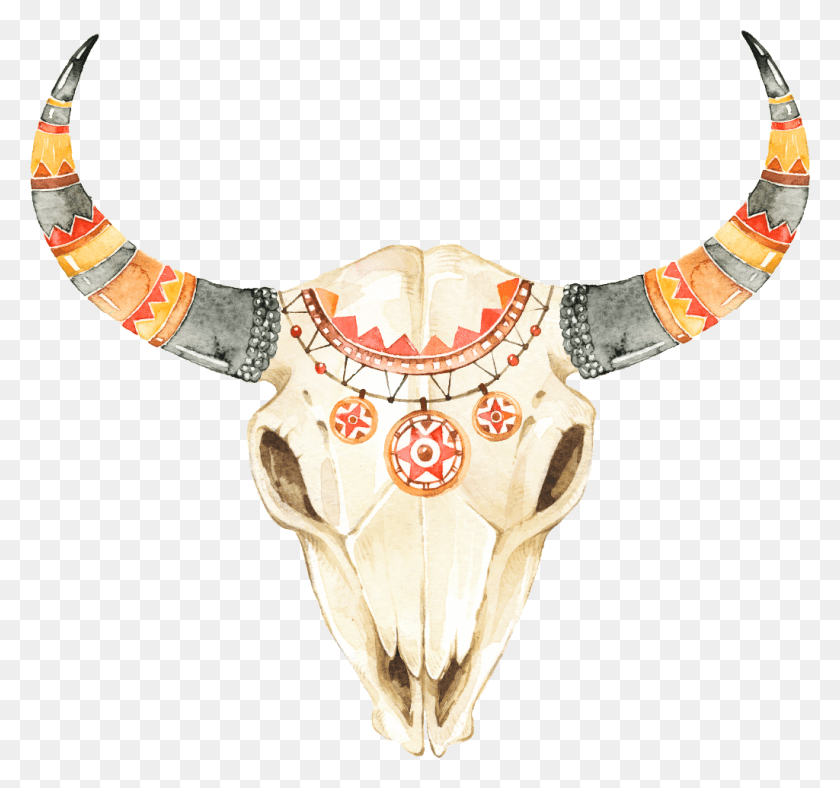 1024x957 Bull Horn Colorful Colores Brillante Take The Bull By The Horns Tattoo, Person, Human, Accessories HD PNG Download