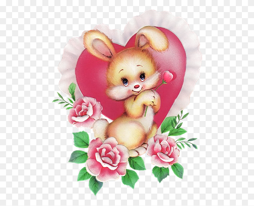 500x621 Bunny With Pink Heart Picture Good Morning Selamat Pagi, Figurine, Greeting Card, Mail HD PNG Download