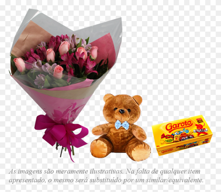 885x759 Buqu De Rosas E Astromlias Com Caixa De Mini Bombons Bouquet, Plant, Teddy Bear, Toy HD PNG Download