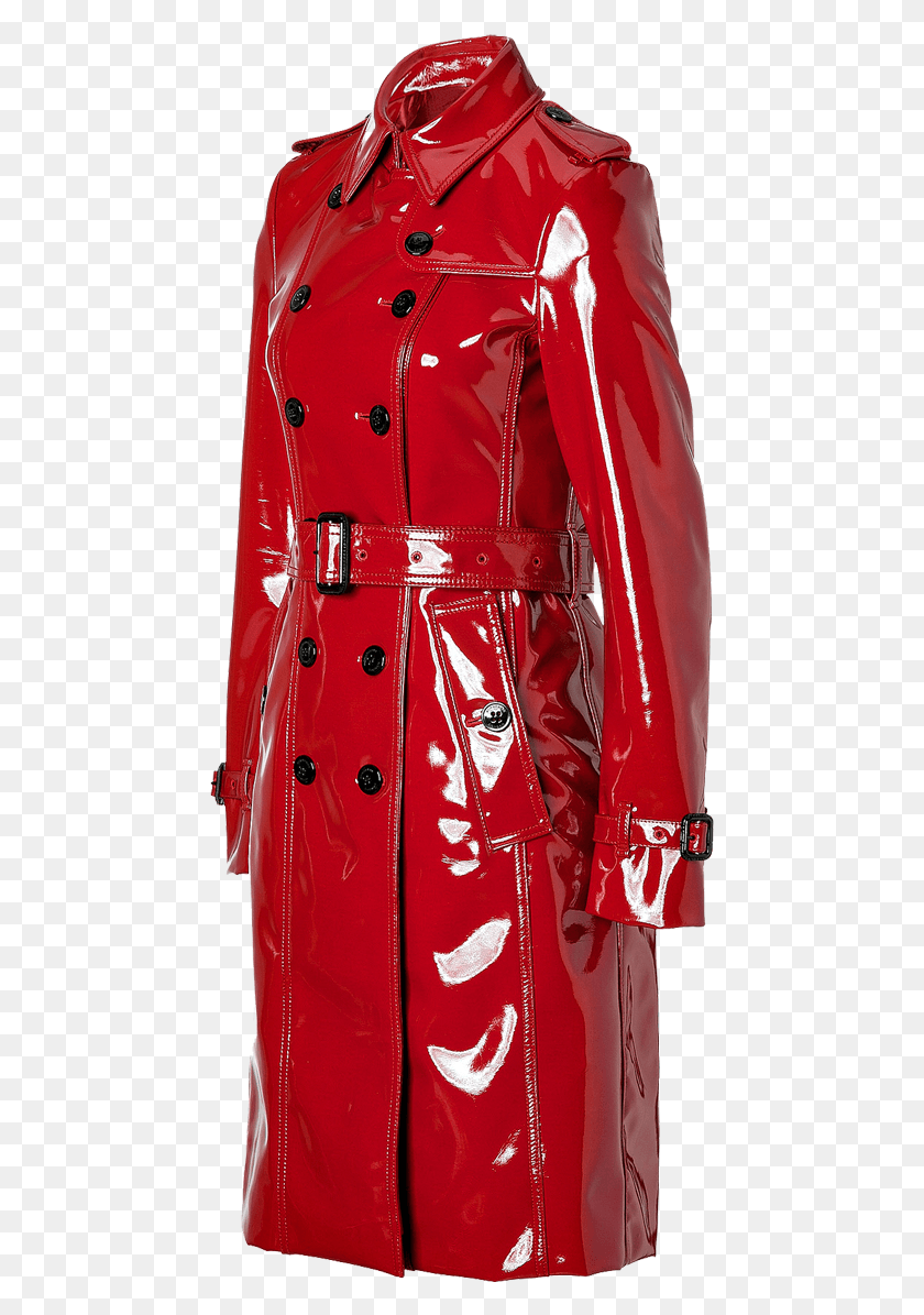 459x1135 Burberry London Lacquer Red Queenscourt Trench Coat Red Vinyl Trench Coat, Clothing, Apparel, Jacket HD PNG Download