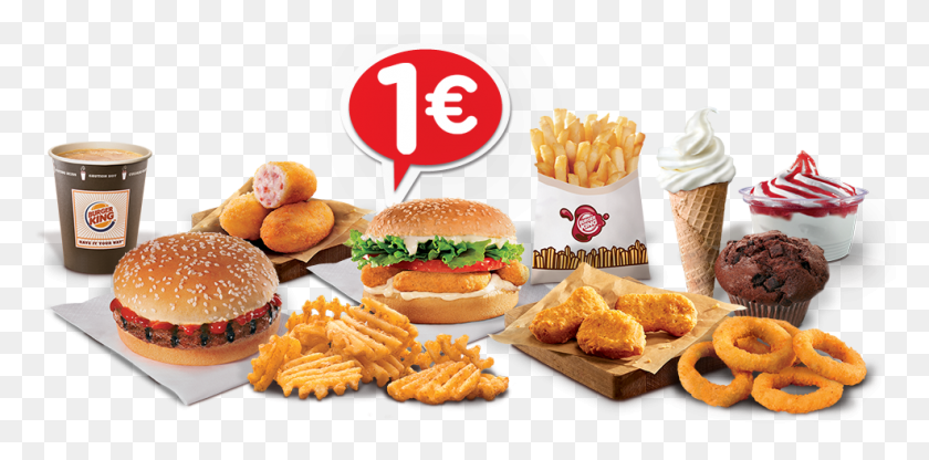 987x451 Burger King Productos A 1 Euro Con El Euroking Hamburguesas De 1 Euro Burger King, Burger, Food, Fries HD PNG Download