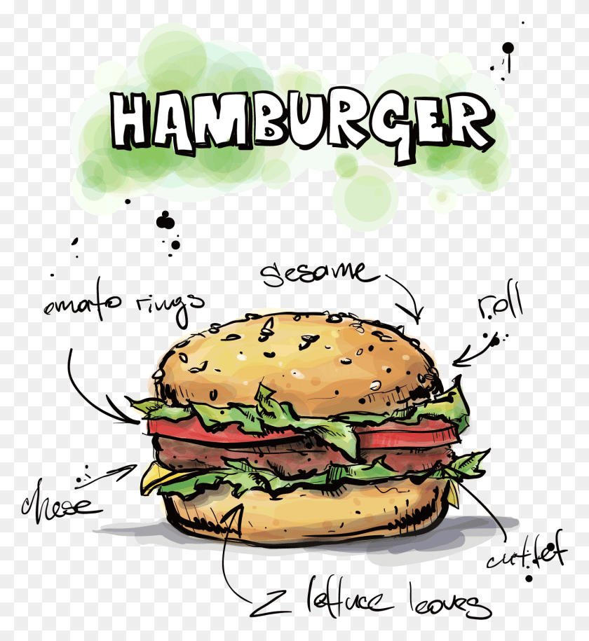 1463x1605 Бургер Векторный Плакат Гамбургер, Еда, Реклама, Бумага Hd Png Скачать