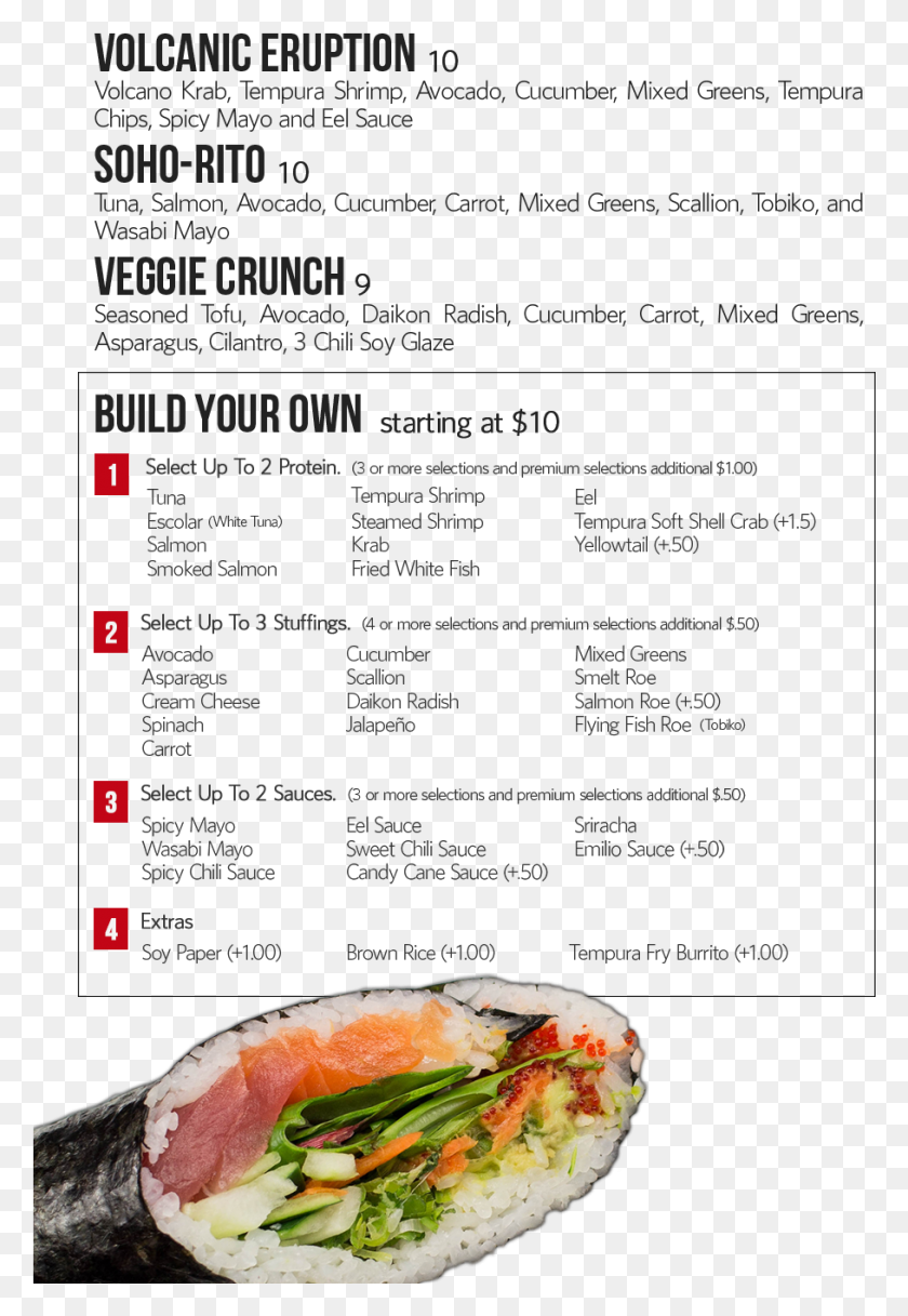 909x1349 Burrito Menu Website Soho Sushi Burrito Prices, Text, Plant, Burger HD PNG Download
