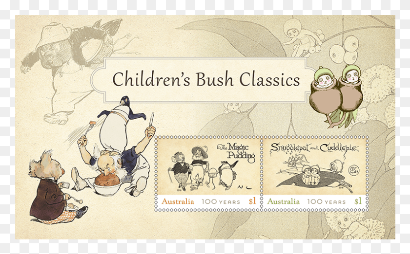 791x469 Bush Classics Minisheet Cartoon, Текст, Птица, Животное Hd Png Скачать