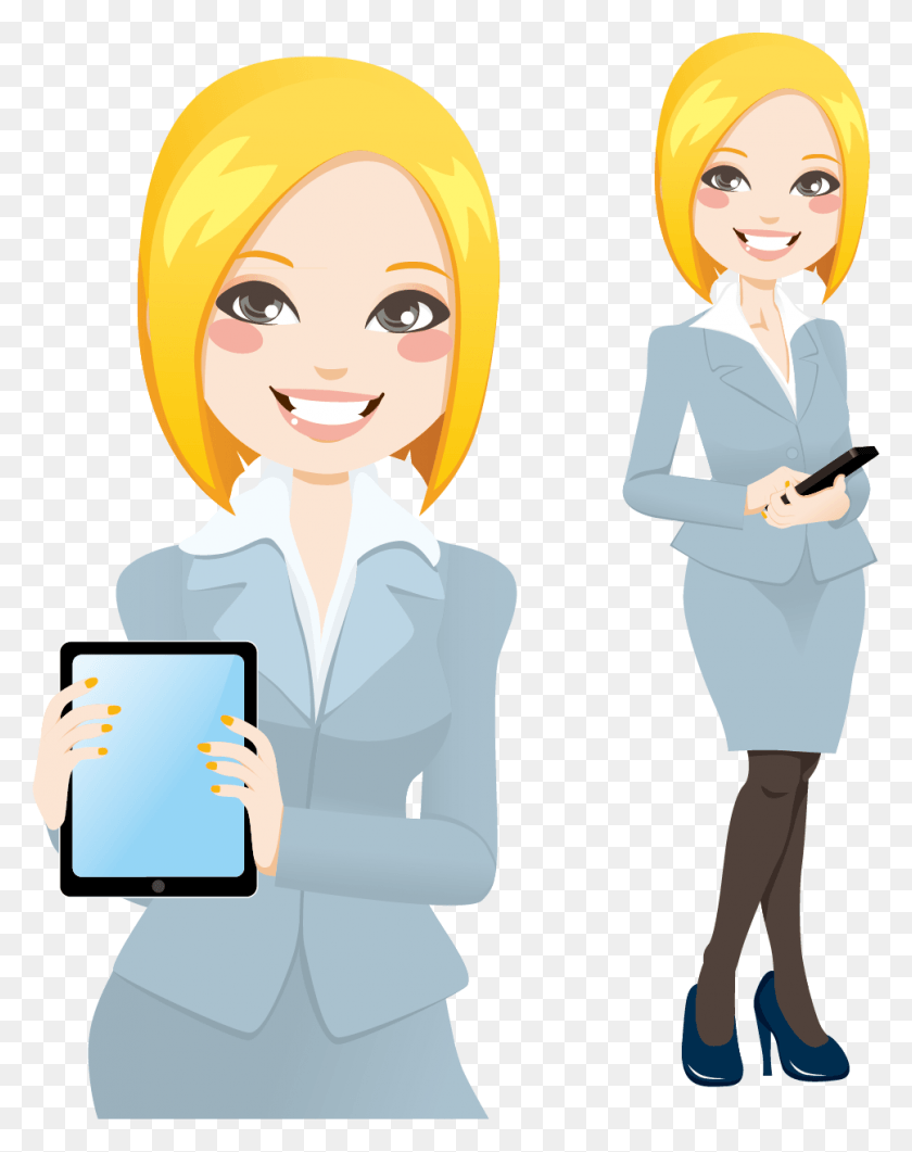 968x1243 Business Career Woman Vector Material Caricatura De Mujer Ejecutiva Rubia, Computer, Electronics, Mobile Phone HD PNG Download