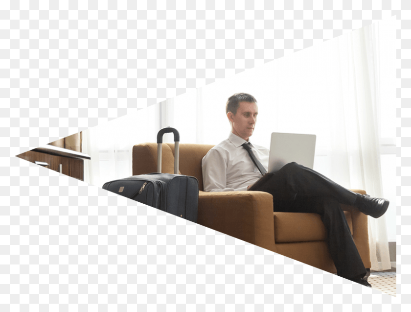 800x592 Business Man Working On Laptop In Hotel Room Business, Furniture, Couch, Tie HD PNG Download