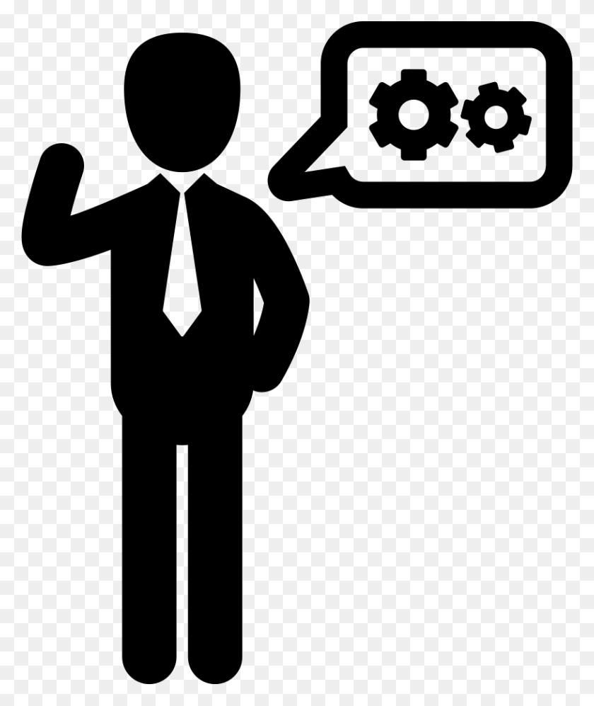 816x981 Businessman With A Speech Bubble Comments People Tools Icon, Person, Human, Stencil HD PNG Download