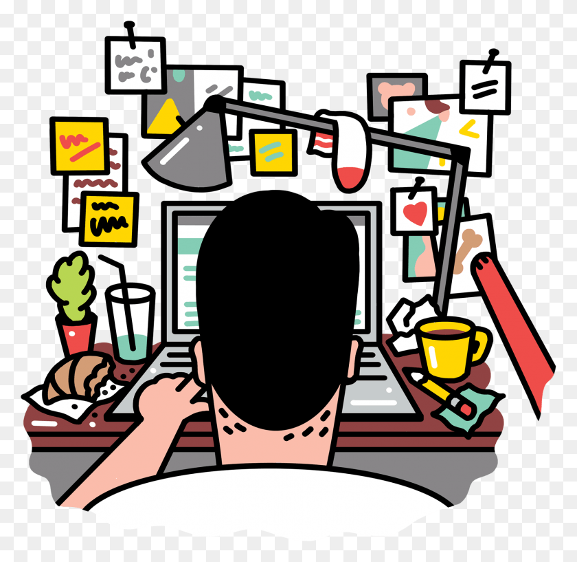 1622x1576 Busy Creative Working At A Desk Trabalhar Ai, Graphics HD PNG Download