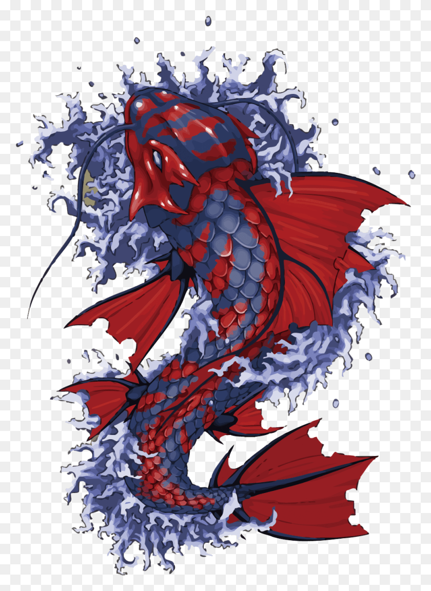 973x1363 Татуировка Бабочка Кои Нарисованная Рыба Рука Векторный Клипарт Японская Рыба Кои Искусство, Дракон, Графика Hd Png Скачать