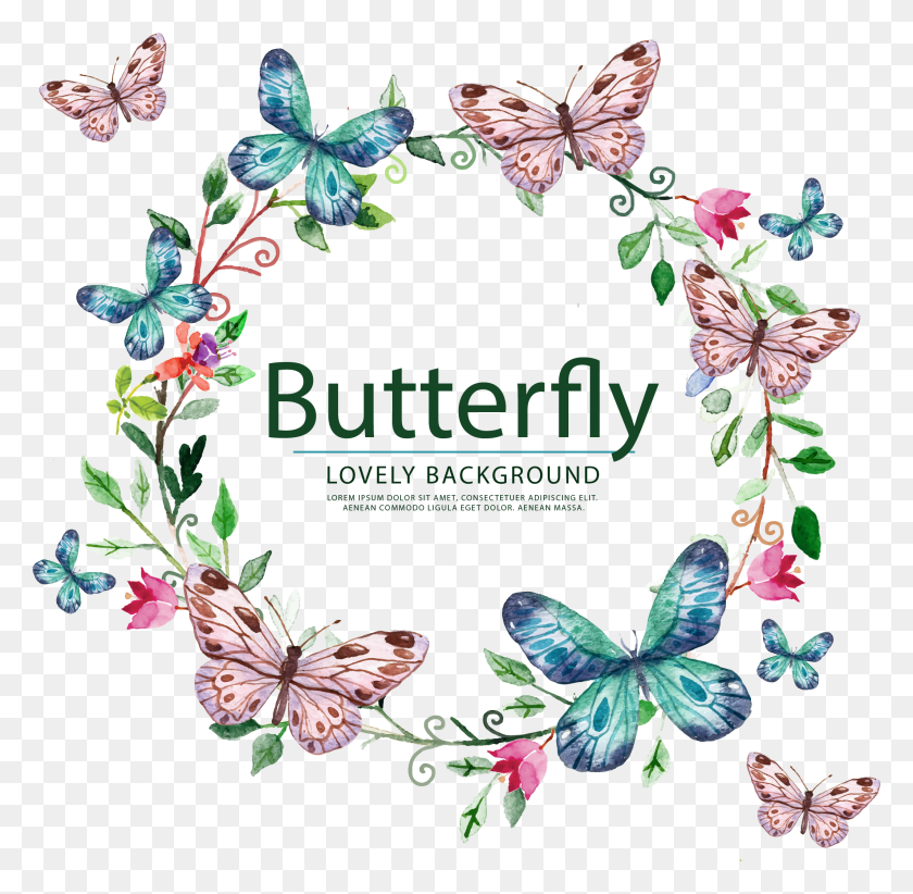 2131x2083 Butterfly Painted Sticker Hand Vector Wedding Label, Graphics, Floral Design HD PNG Download