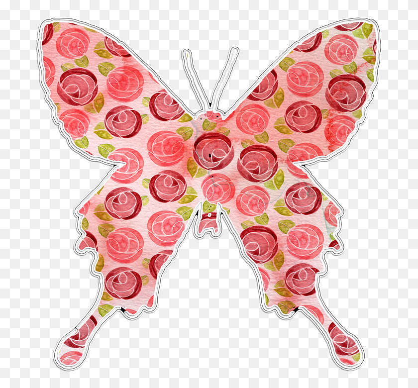 703x720 Butterfly Pink Floral Clipart Red Floral Butterfly Transparent, Pattern, Ornament, Applique HD PNG Download