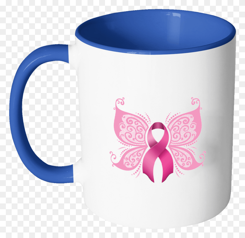 908x884 Butterfly Pink Ribbon Breast Cancer Awareness 11oz Butterflies October Pink, Coffee Cup, Cup, Jug HD PNG Download