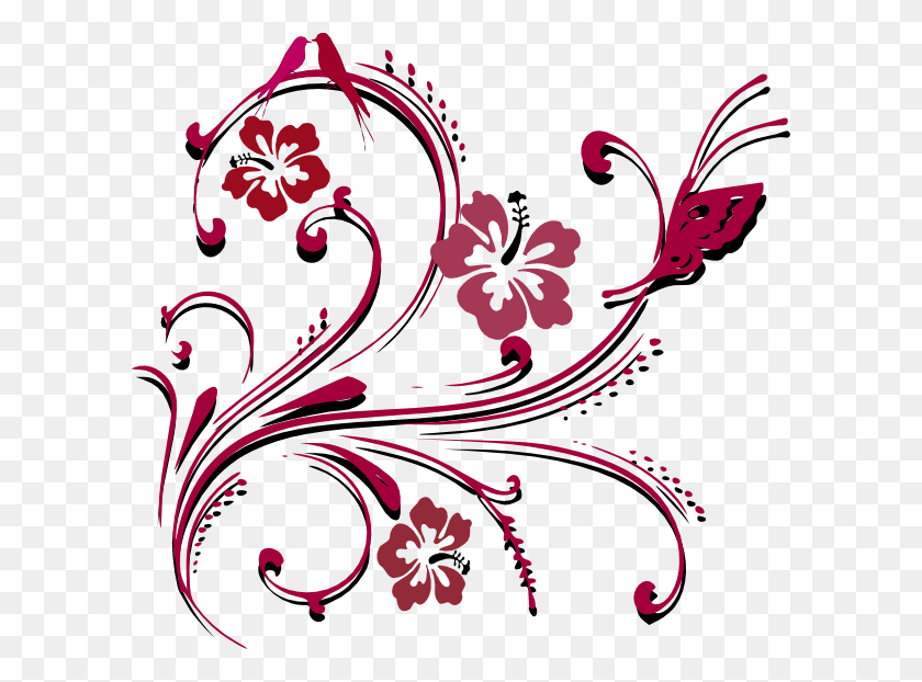 600x562 Butterfly Scroll Clip Art At Clker Com Vector Clip Wedding Border Line Design, Graphics, Floral Design HD PNG Download