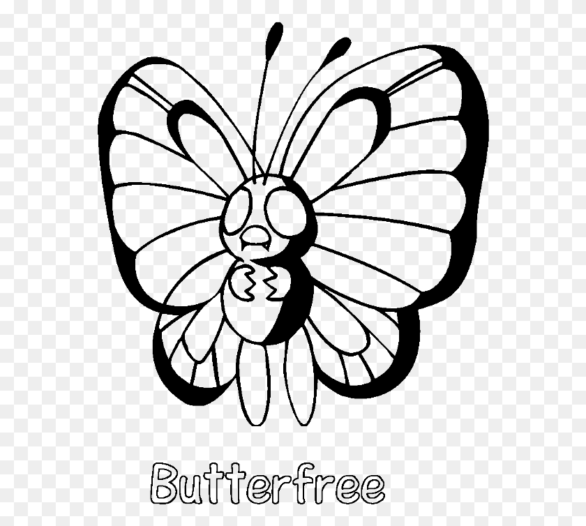 563x694 Butterfree Coloring Pages Butterfree Pokemon, Stencil, Pattern, Insect HD PNG Download