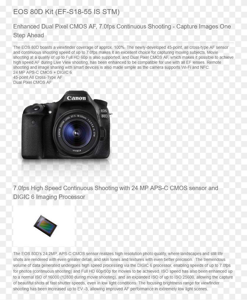751x961 Buy Canon Eos 80d Digital Slr Kit Ilization Stm Lens Mirrorless Interchangeable Lens Camera, Electronics, Digital Camera, Poster HD PNG Download