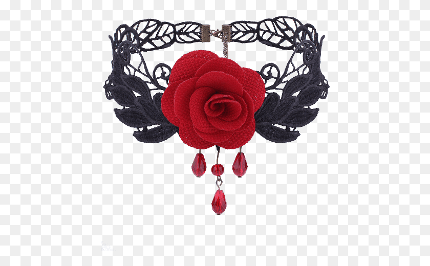 448x460 Buy Gothic Flower Knitted Leaf Choker Necklace Collier Front Gothique Rouge Et Noir, Pattern, Accessories, Accessory HD PNG Download