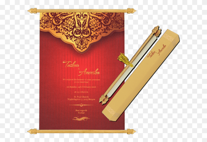 622x516 Buy Scroll Wedding Invitation Cards Sc 6070 Online Invitation Card Design Scroll, Text, Wax Seal HD PNG Download