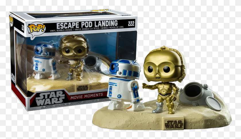 1500x821 C 3po And R2 D2 Escape Pod Landing Movie Moments Funko Funko Pop Escape Pod Landing, Robot, Helmet, Clothing HD PNG Download