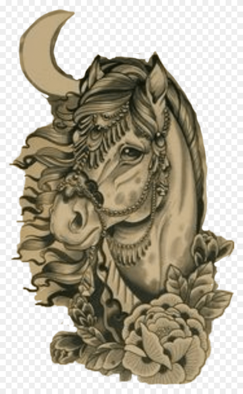 790x1316 Наклейка Кабальо Лошади И Луна Тату, Дракон, Кожа, Статуя Hd Png Скачать