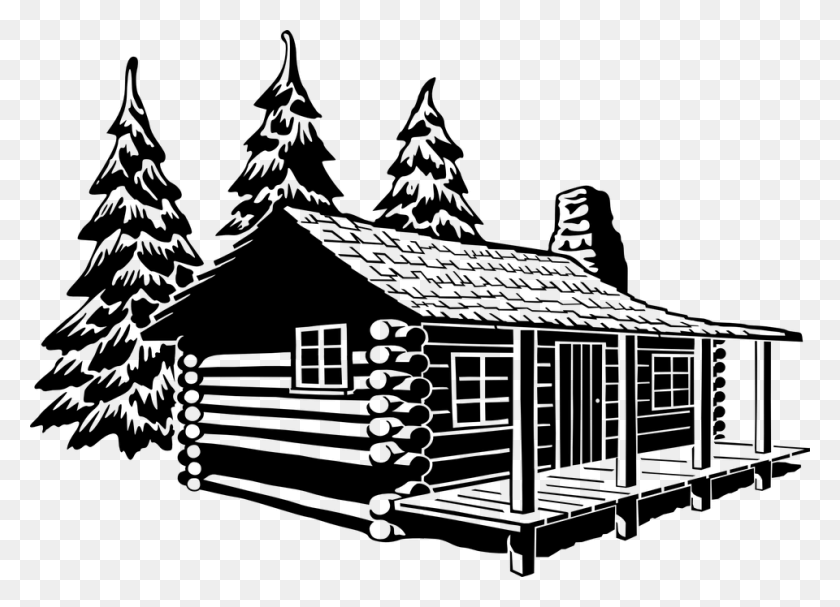 960x674 Cabin Log Cabin Log Home Rustic Abode House Cabin Clip Art Black And White, Gray, World Of Warcraft HD PNG Download