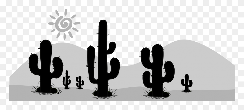2103x859 Descargar Png / Cactus Desierto Paisaje Silueta Stencil, Texto, Planta Hd Png