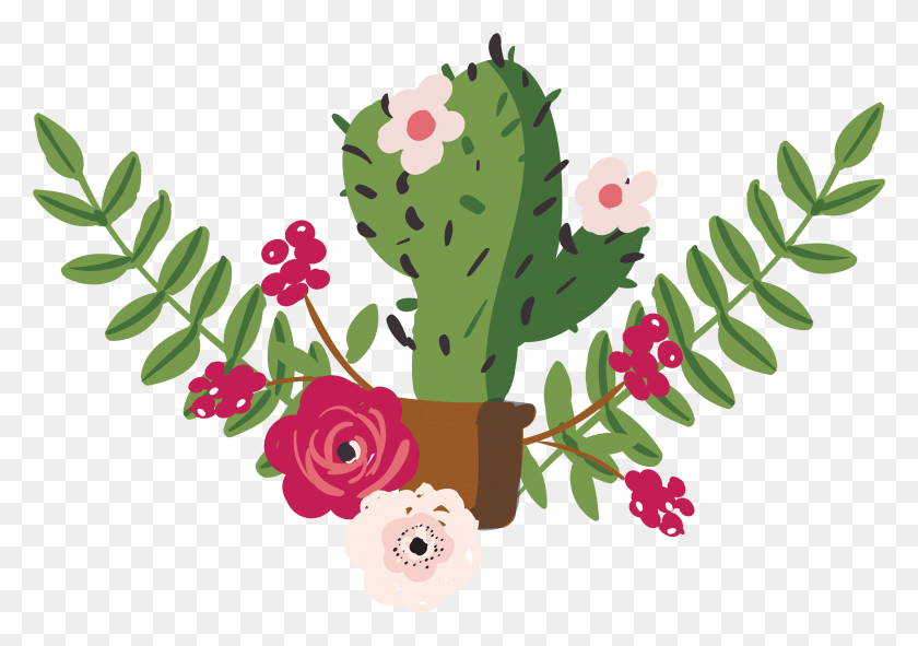 2897x1975 Cactus With Flower Drawing, Plant, Blossom, Graphics HD PNG Download