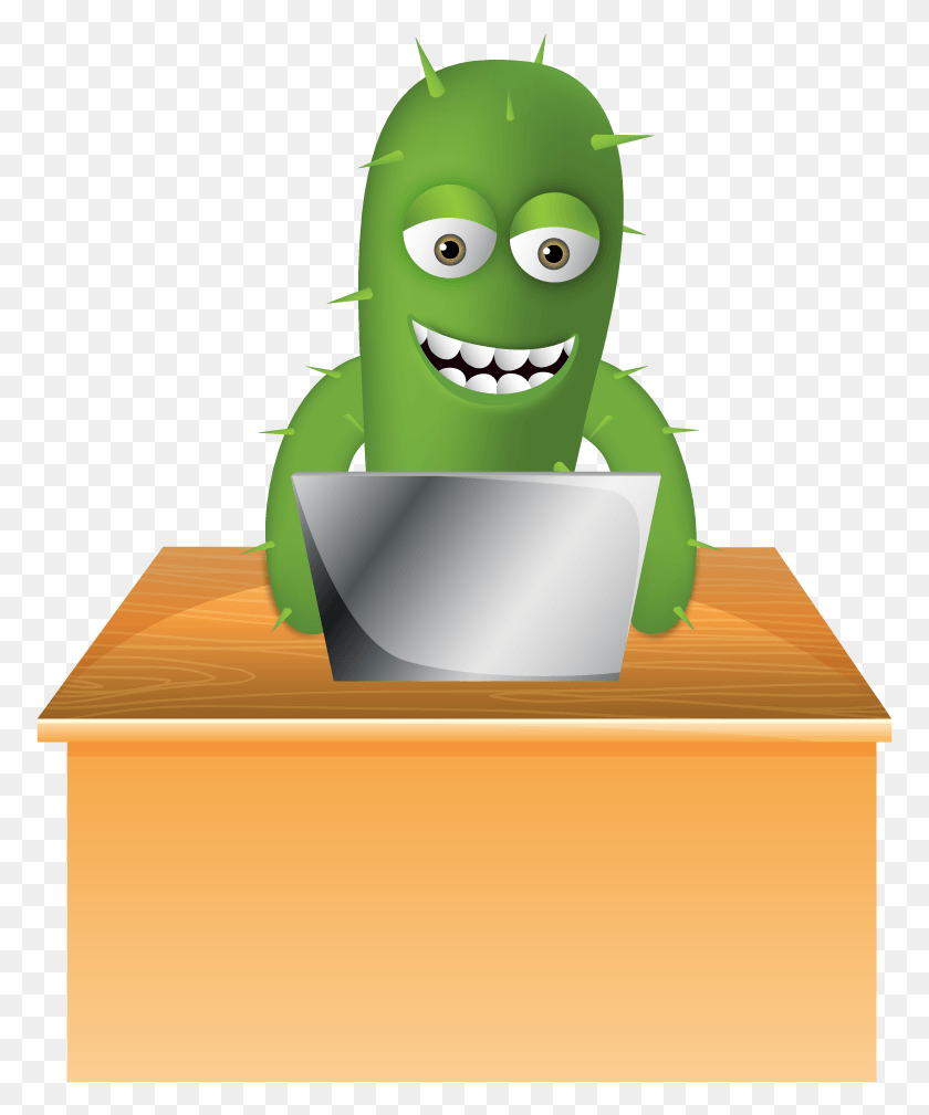 775x949 Cactus Working On A Computer Cartoon, Green, Plant, Paper HD PNG Download