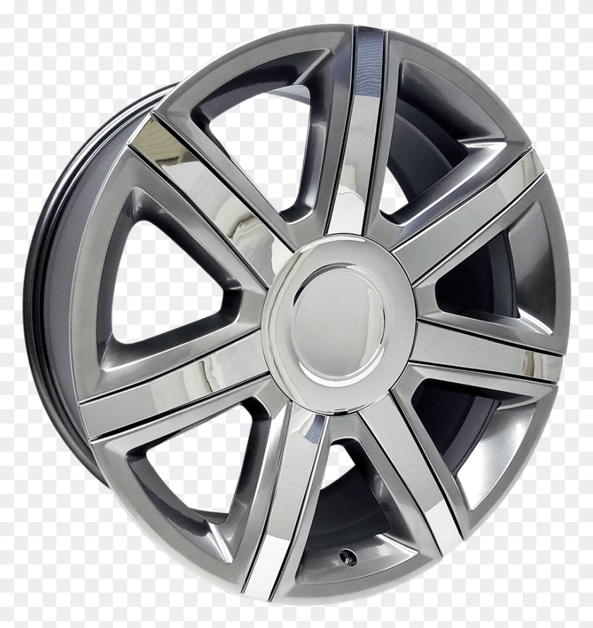 850x905 Cadillac Escalade Style Hyper Black With Chrome Inserts Hubcap, Wheel, Machine, Alloy Wheel HD PNG Download