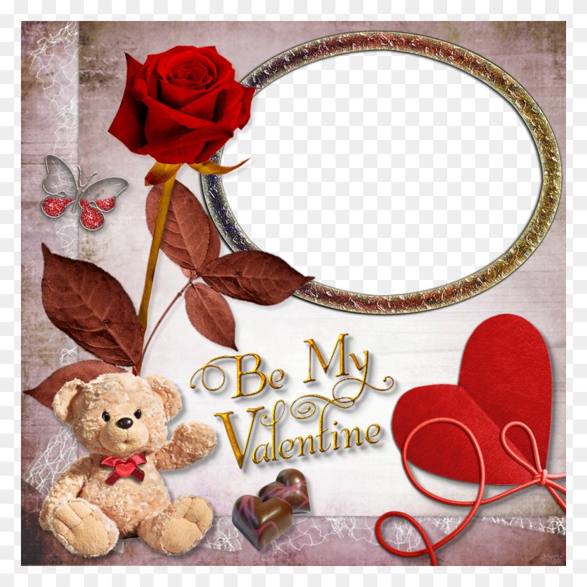 1000x1000 Cadre Saint Valentin Floribunda, Teddy Bear, Toy, Rose HD PNG Download