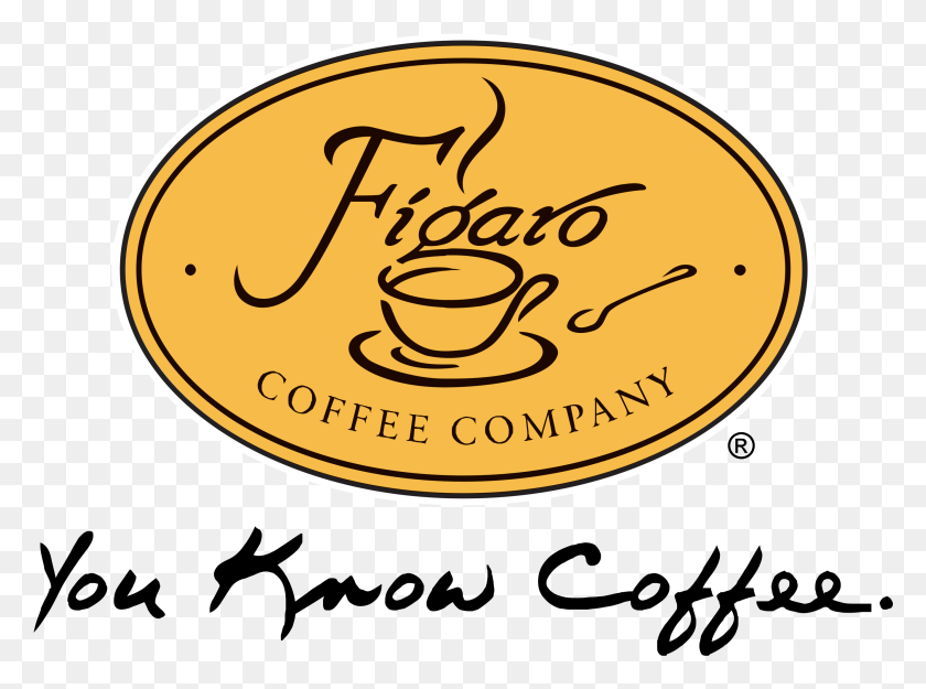 2663x1932 Descargar Png Café Café Logo Imagen De Texto Amarillo Con El Logotipo De Café Figaro Transparente, Etiqueta, Latte, Taza De Café Hd Png