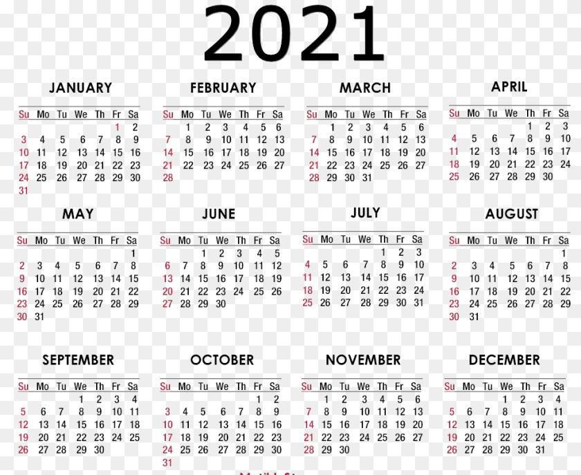 Calendar 2021, Text Clipart PNG