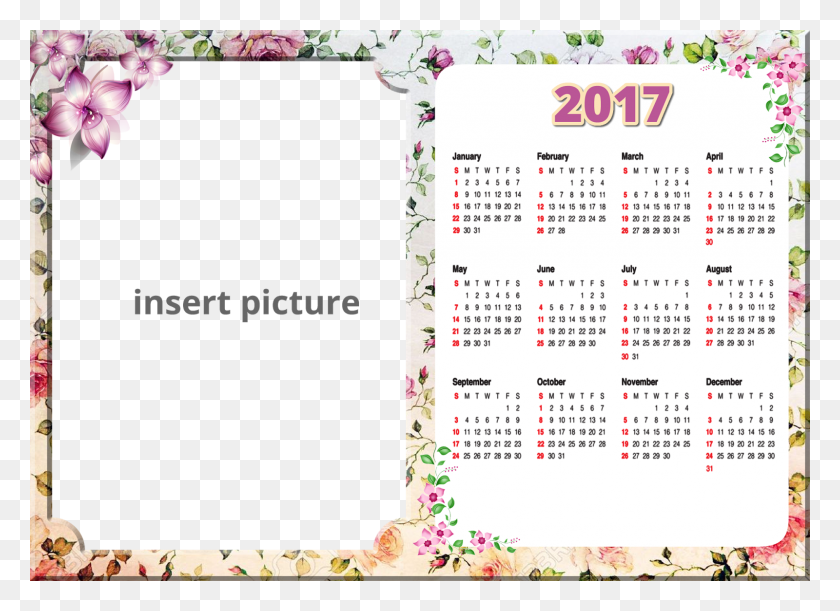 1600x1132 Calendar Vintage Floral 2017 Frame, Text, Menu HD PNG Download
