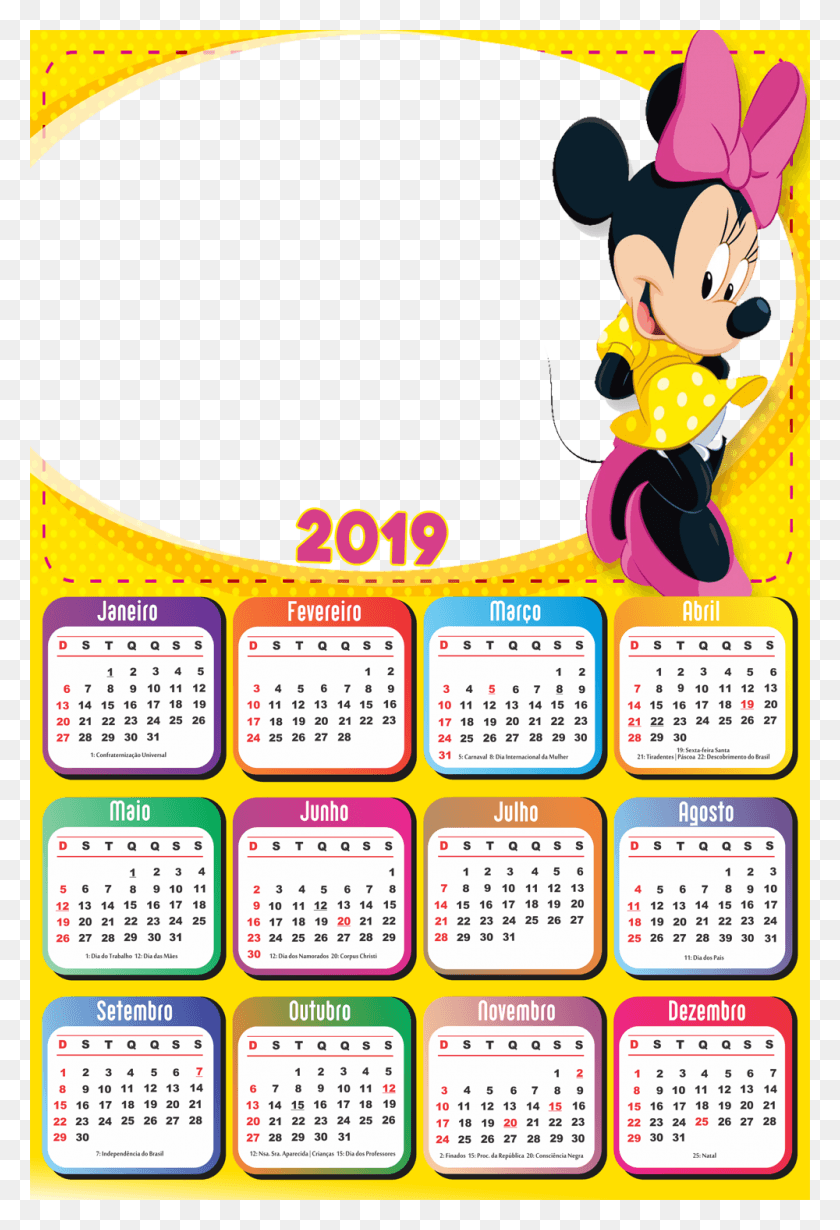 1000x1500 Calendario 2019 Minnie, Текст, Календарь, Мобильный Телефон Hd Png Скачать