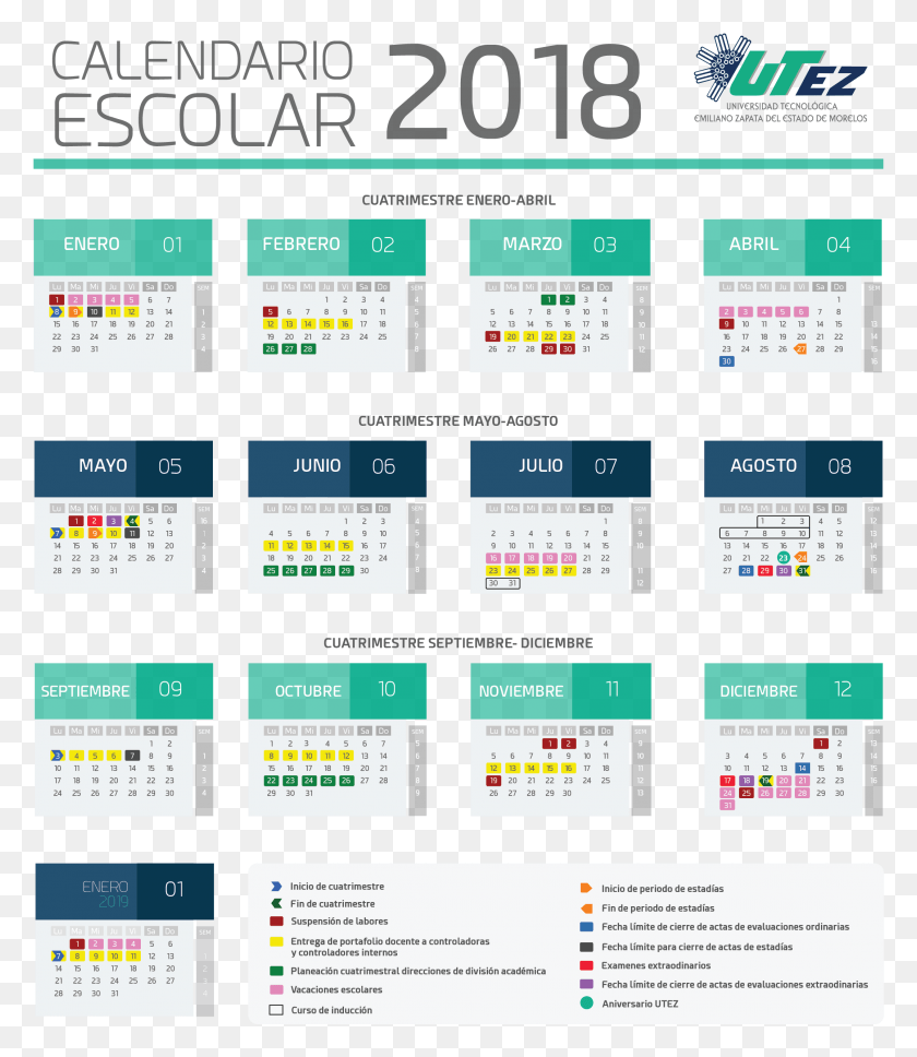 2151x2505 Calendario Calendario Escolar Utez 2018, Текст, Календарь, Табло Hd Png Скачать