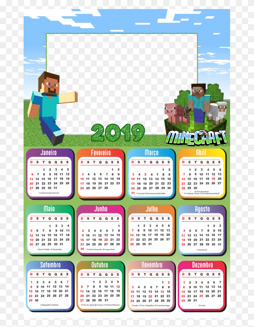 683x1024 Calendrio 2019 Minecraft Calendario 2019 Peppa Pig, Текст, Календарь, Мобильный Телефон Hd Png Скачать