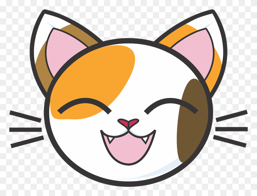 960x714 Descargar Png Calico Cat Face Vector Library Cabeza De Gato De Dibujos Animados Lindo, Etiqueta, Texto, Boca Hd Png