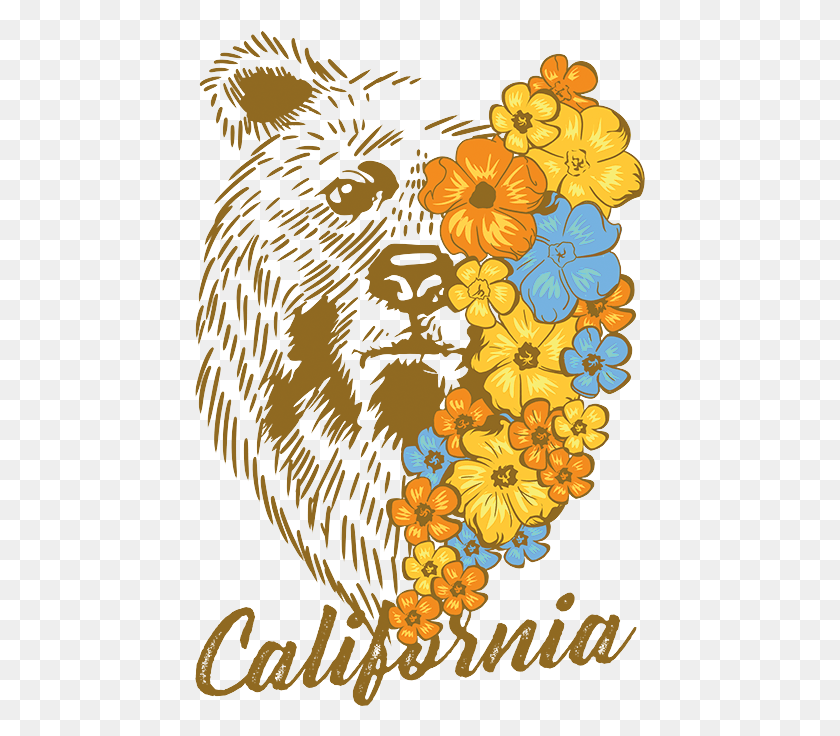 451x676 California Bear Flowers Illustration, Graphics, Floral Design HD PNG Download