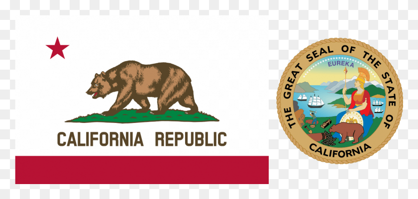 1225x534 California Flag California State Flag And Seal, Bear, Wildlife, Mammal HD PNG Download