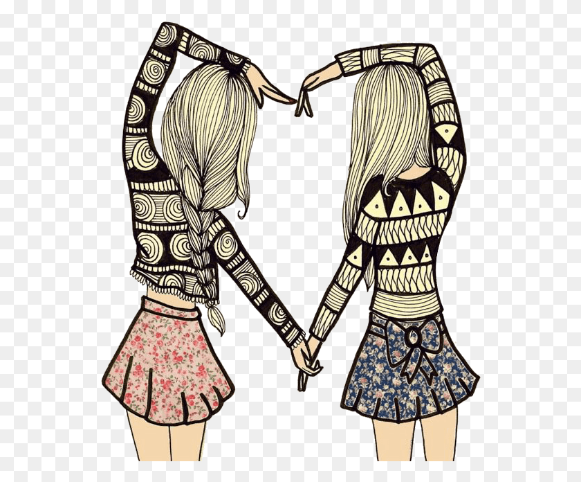 550x636 Call Me Maybe Besties Bff Forgetting The Past Vector Drawing Of Two Girls, Hand, Holding Hands, Doodle HD PNG Download