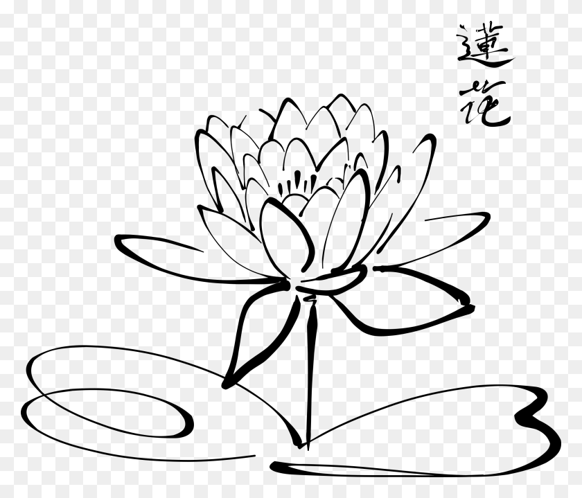 2400x2028 Calligraphy Flowers Flower Free Japanese Pingl Calligraphy Lotus, Gray, World Of Warcraft HD PNG Download