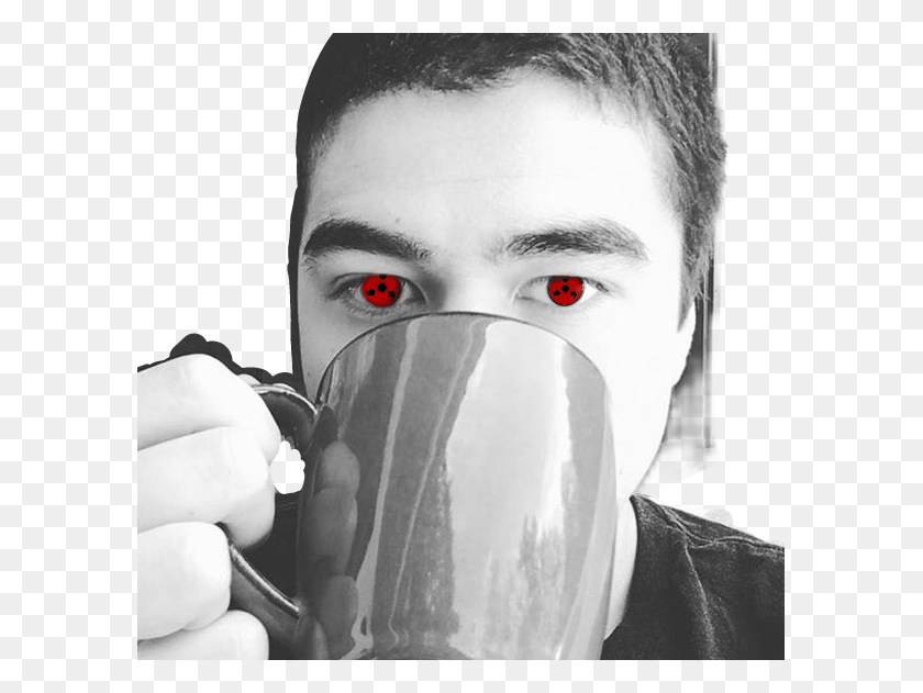 589x571 Calumhood Naruto Sharingan Eyes 5sos 5sosfam Monochrome, Coffee Cup, Cup, Person HD PNG Download