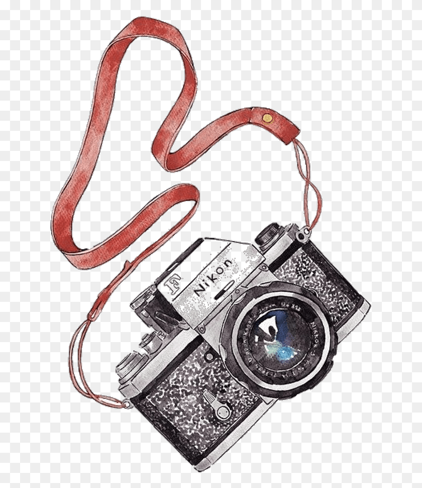 643x910 Camara Vector Sketch Watercolor Nikon Camera, Electronics, Strap, Wristwatch HD PNG Download