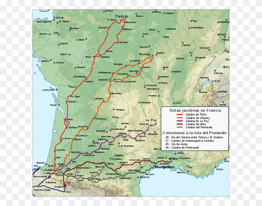 632x600 Caminos Santiago Actuales Fr Atlas, Map, Diagram, Plot Hd Png