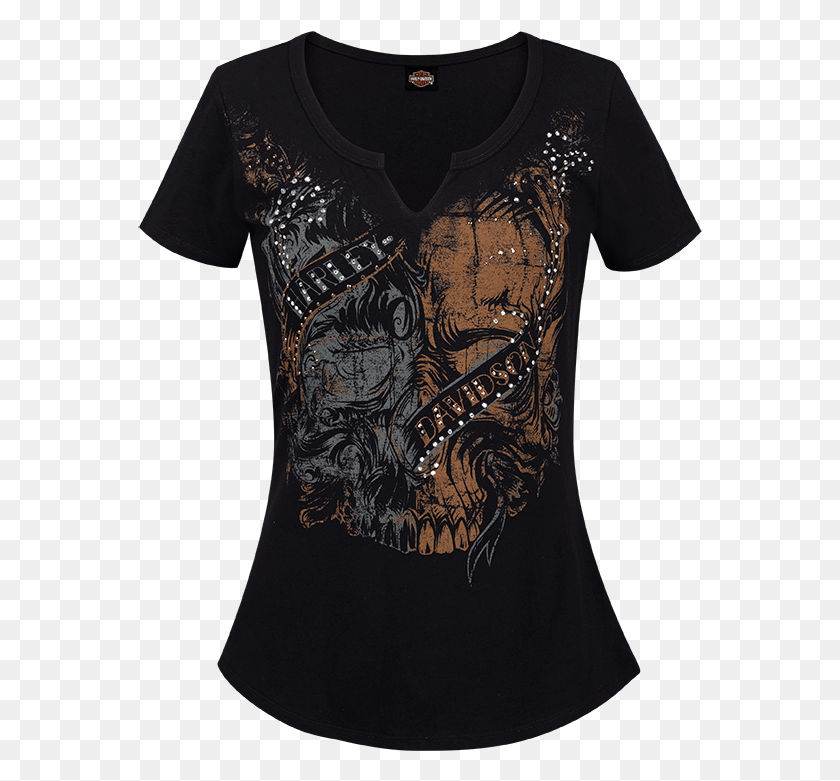 565x721 Camiseta Harley Davidson Dealer Notched Skull Lds Active Shirt, Clothing, Apparel, T-shirt HD PNG Download