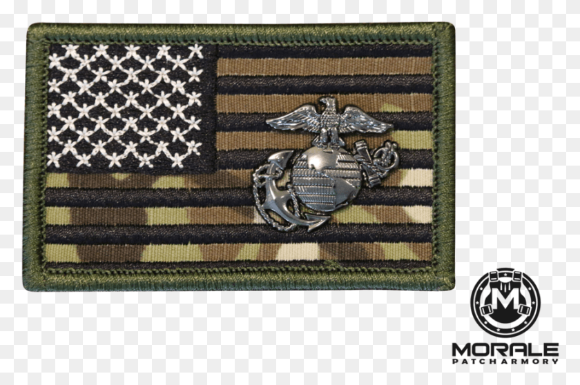 873x558 Camo Flag With Marine Corps Ega Usmc Morale Patch Emblem, Mat, Rug, Doormat HD PNG Download