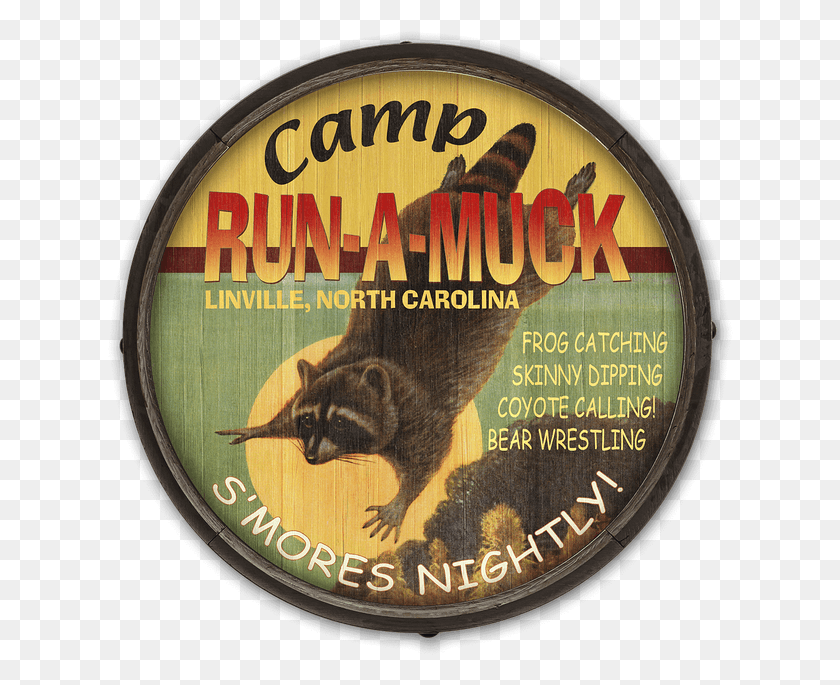 626x625 Лагерь Run A Muck Знак Camp Run A Muck Barrel End Деревянный Лагерь Run A Muck, Диск, Dvd, Этикетка Hd Png Скачать