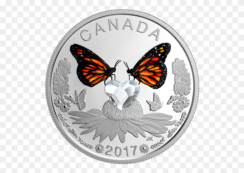 532x536 Canadá 2017 Celebración Del Amor Swarovski Crystal Proof 2000 Mariposa Moneda Canadá, Pájaro, Animal, Insecto Hd Png